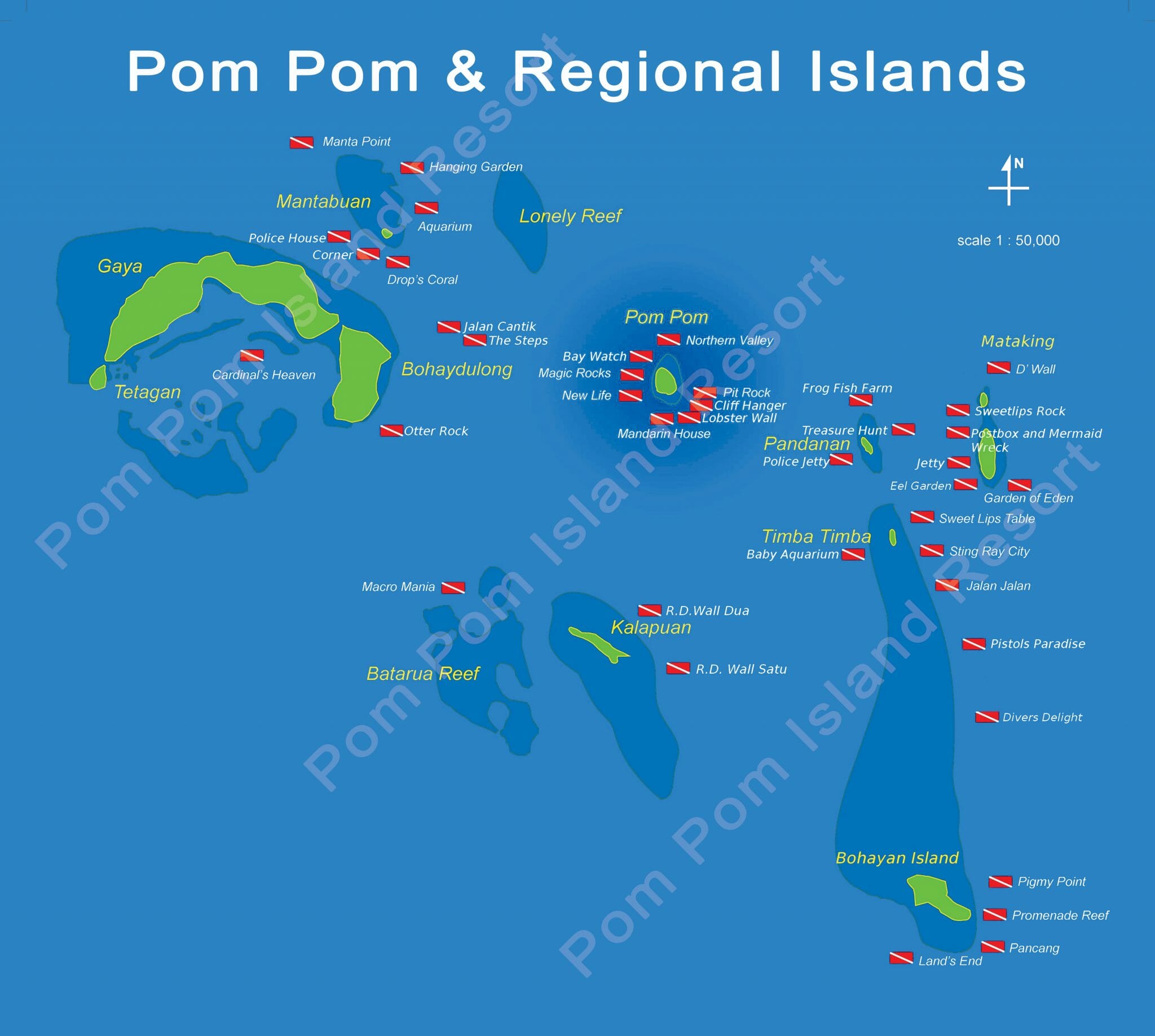skærm Afdeling Sygdom Dive Sites - Pom Pom Island Resort, Sabah, Malaysia